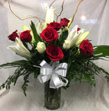 premium red roses and white stargazer lilies